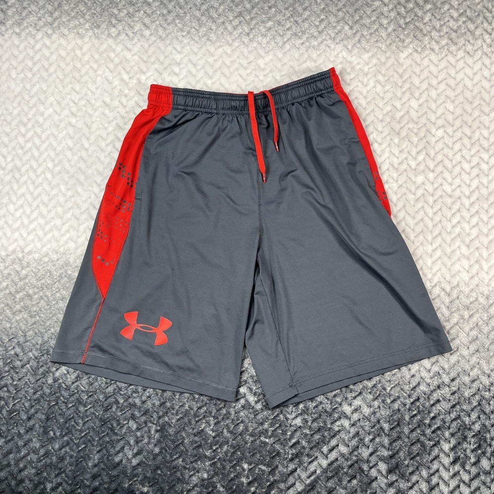 Under Armour Mens Shorts L Gray Loose Fit Elastic Waist Gray Pull On Basketball